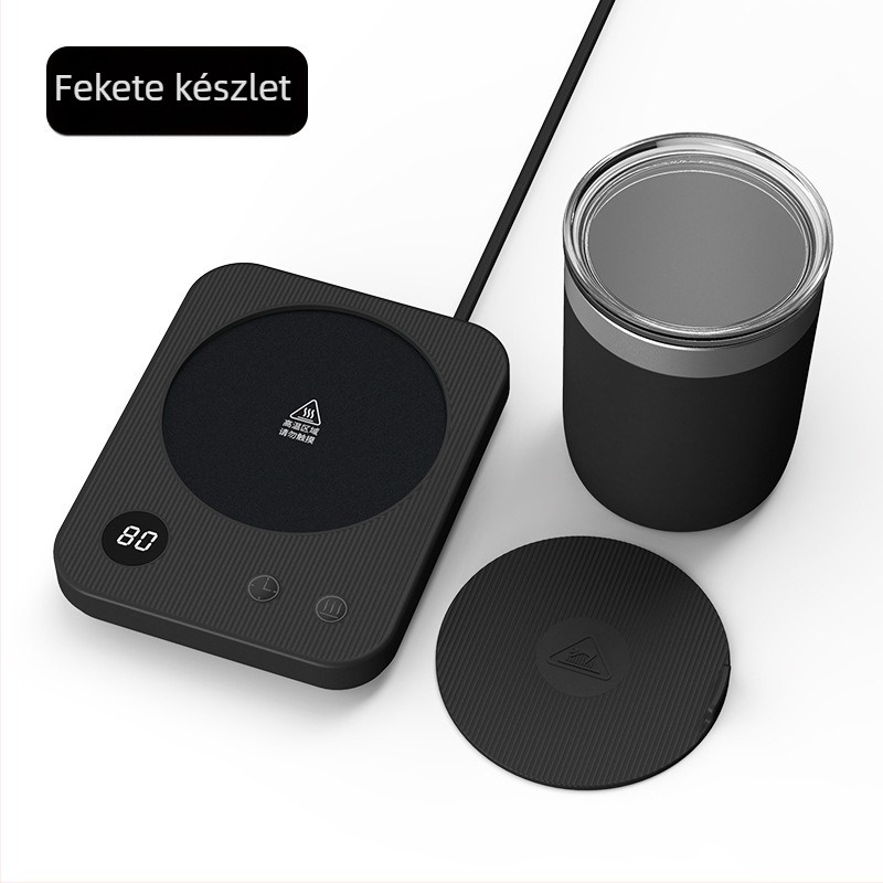 Melegítő poháralátét 4 szintű hőmérsékletszabályozással, 80°C-ig, érintéses vezérlés, AC tápegység, automatikus kikapcsolás