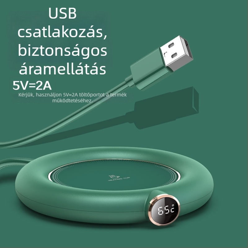 Intelligens pohármelegítő alátét műanyag ház, USB tápegység, mechanikus vezérlés, automatikus kikapcsolás nélkül.