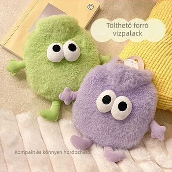 Vízfeltöltésű forróvíz-palack, flanel anyagból, aranyos rajzfilm-stílus, kézmelegítő, 100 g