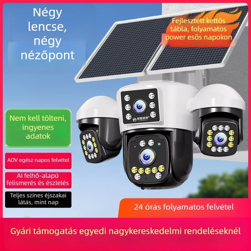 4G-s napelemes kültéri kamera, 360° látómező, éjszakai látás, kültéri használatra, -45°C-tól 65°C-ig