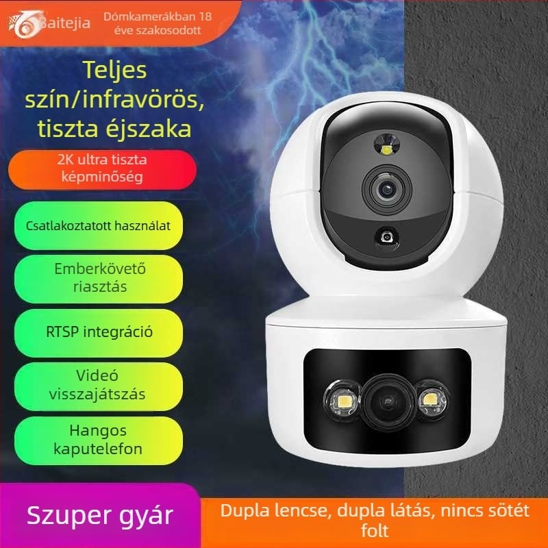 Beltéri WiFi biztonsági kamera 360° éjjellátással, 0,05 luxos fényviszony, mozgás- és emberi alak észlelés, kétirányú hang