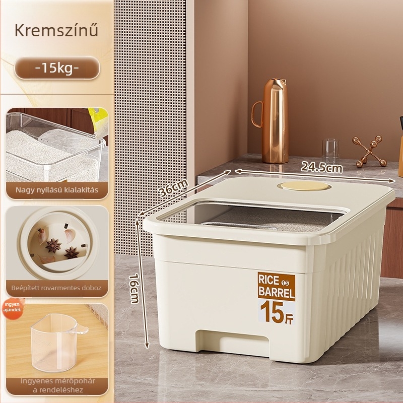 Rizstároló doboz zárható, nedvességálló és rovarbiztos kialakítású; 10 L kapacitás; PP műanyag; Star Saint márka; logónyomtatás lehetséges; dátum rögzítése