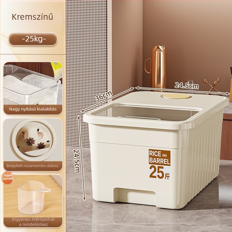 Rizstároló doboz zárható, nedvességálló és rovarbiztos kialakítású; 10 L kapacitás; PP műanyag; Star Saint márka; logónyomtatás lehetséges; dátum rögzítése