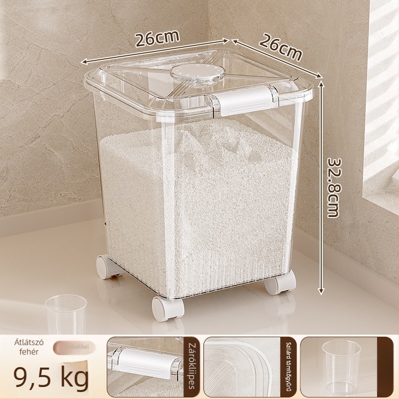 Rizstároló vödör, nedvesség- és rovarbiztos (PP műanyag, 10L+ kapacitás, Mabalo/maibaolong)