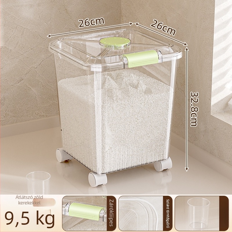 Rizstároló vödör, nedvesség- és rovarbiztos (PP műanyag, 10L+ kapacitás, Mabalo/maibaolong)