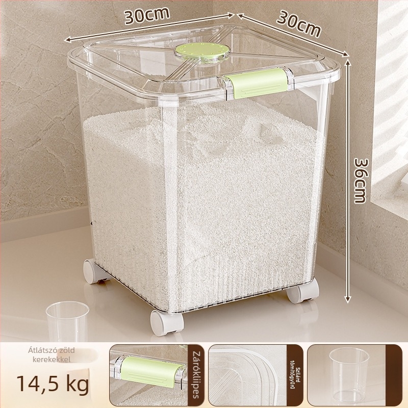 Rizstároló vödör, nedvesség- és rovarbiztos (PP műanyag, 10L+ kapacitás, Mabalo/maibaolong)