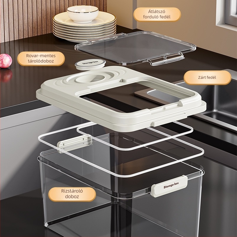 Rizstároló doboz, lezárt, nedvesség- és rovarálló, PP műanyag, élelmiszer-minőség