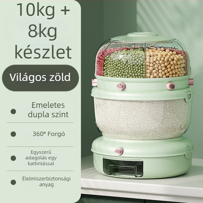 Rotációs Gabonafélék Osztályozó Tároló Doboz, Két Rétegű Dizájn, 5–6 L, Zárt, Nedvesség- és Kártevőmentes, PP Műanyag