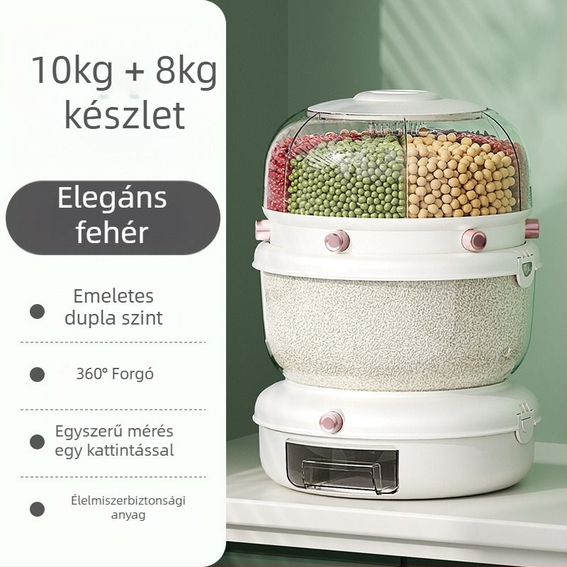 Rotációs Gabonafélék Osztályozó Tároló Doboz, Két Rétegű Dizájn, 5–6 L, Zárt, Nedvesség- és Kártevőmentes, PP Műanyag