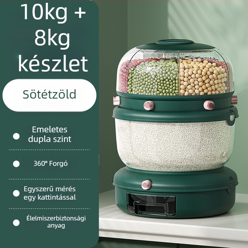 Rotációs Gabonafélék Osztályozó Tároló Doboz, Két Rétegű Dizájn, 5–6 L, Zárt, Nedvesség- és Kártevőmentes, PP Műanyag