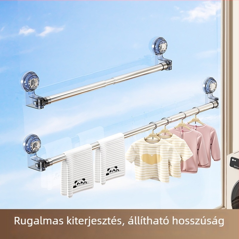 Erkélyre szerelhető teleszkópos ruhaszárító rúd vákuumos csészékkel, függönyrú és fürdőszobai ruhaszárítás