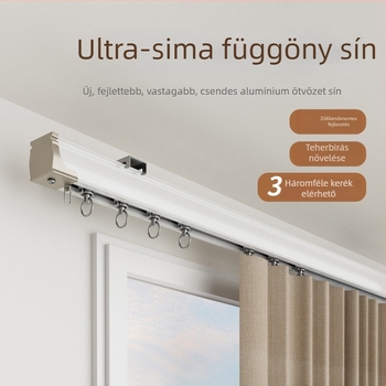 Függönyvezetősín – alumínium ötvözet, egyenes sín, csapágyas görgő, modell 704, függönyök számára