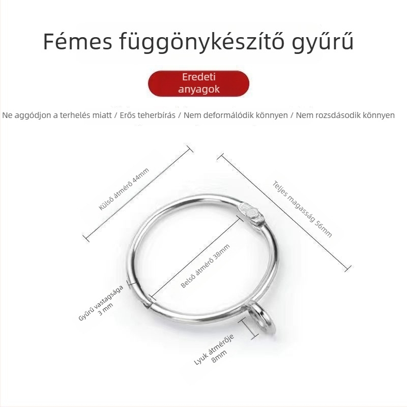 Fém függönygyűrű – kör alakú hurkoló római sínhez, modern minimalista stílus, testreszabható.