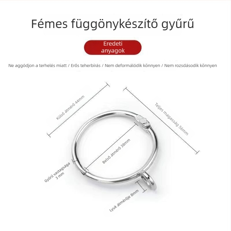 Fém függönygyűrű – kör alakú hurkoló római sínhez, modern minimalista stílus, testreszabható.