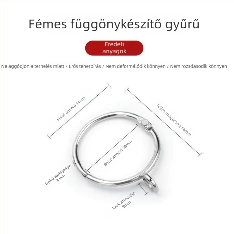 Fém függönygyűrű – kör alakú hurkoló római sínhez, modern minimalista stílus, testreszabható.