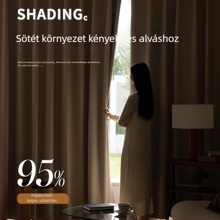 Chenille függönyök teljes blackout – modern minimalista stílus, 100% poliészter, árnyékolás 70–90%, egész házra szabható