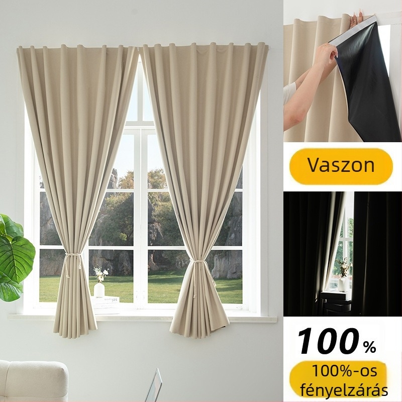 Élőszoba háttérfüggöny – bevont szövet, Velcro háttér, teljes sötétítés (>90%), modern minimalista stílus, összetett kivitel; nappali, hálószoba, dolgozószoba