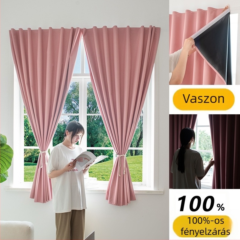 Élőszoba háttérfüggöny – bevont szövet, Velcro háttér, teljes sötétítés (>90%), modern minimalista stílus, összetett kivitel; nappali, hálószoba, dolgozószoba