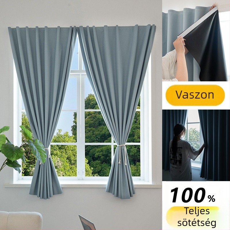 Élőszoba háttérfüggöny – bevont szövet, Velcro háttér, teljes sötétítés (>90%), modern minimalista stílus, összetett kivitel; nappali, hálószoba, dolgozószoba