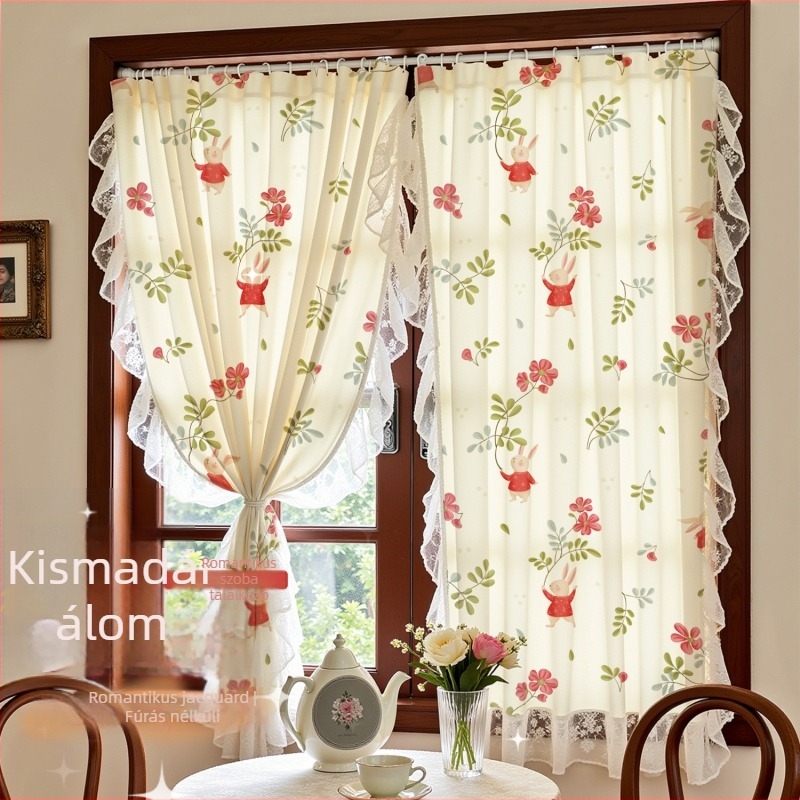 Poliészter függöny csipkés díszítéssel, 40–70% árnyékolás, testre szabható hálószoba és dolgozószoba számára.