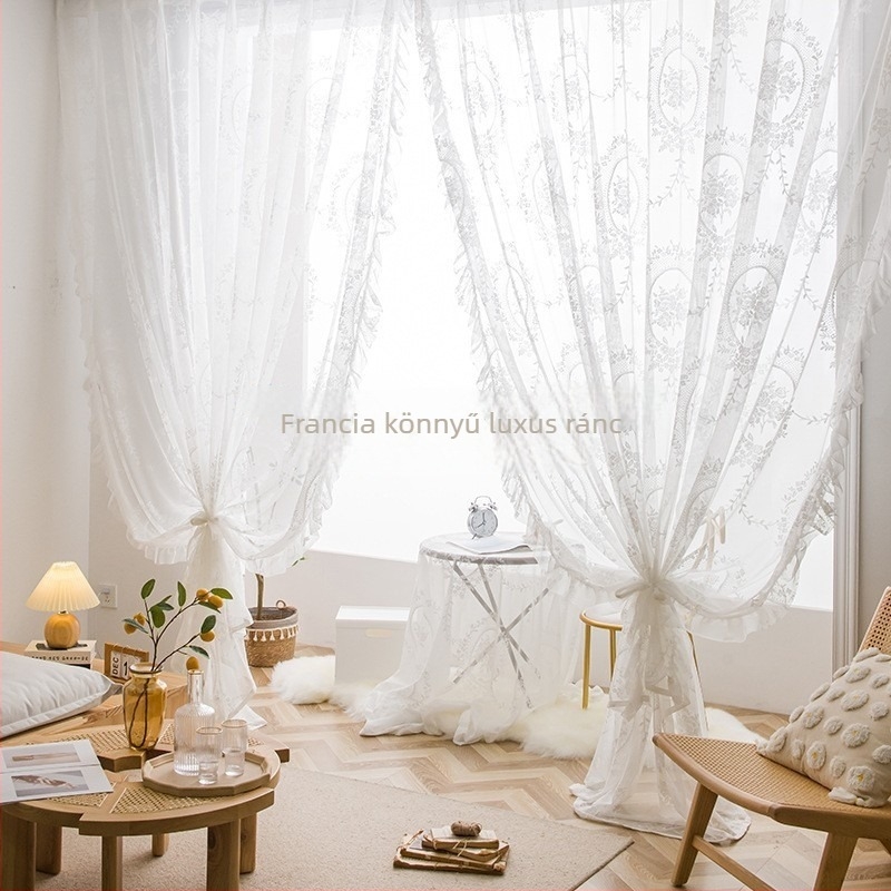 Csipkés poliészter függöny - Modern minimalist stílus, félárnyékolás 40–70%, nappali, hálószoba és előszoba számára