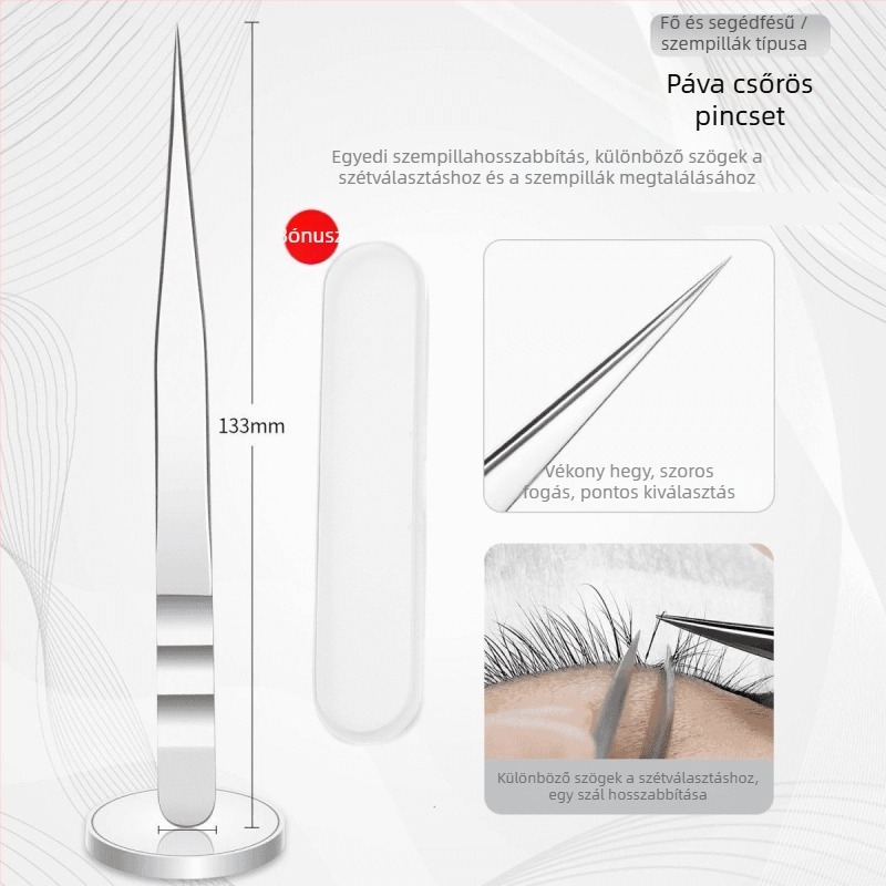 Graftoló szempilla csipesz, rozsdamentes acél, antistatikus