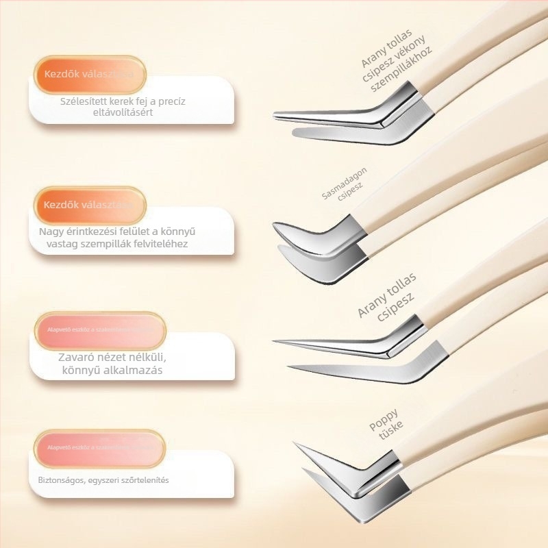 Szempilla csipesz és eszközkészlet, kiváló precíziós rozsdamentes acélból, Six Six Beauty