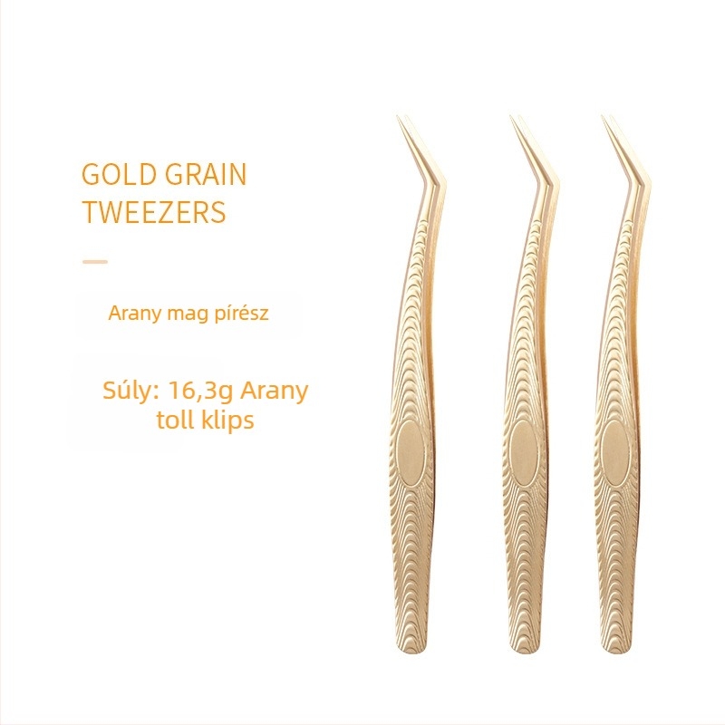 Ál szempilla csipesz készlet — rozsdamentes acél, nettó tömeg 18 g, szempilla-hosszabbító csipesz, arany tollas klipek, szépségápolási eszközök