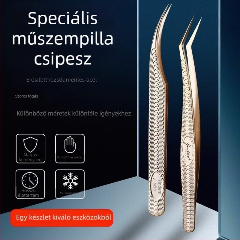 Magas pontosságú szempilla csipesz – professzionális szempilla hosszabbításhoz, kezdőknek készlet, rozsdamentes acél, Yin color márka, hivatalos magánmárka