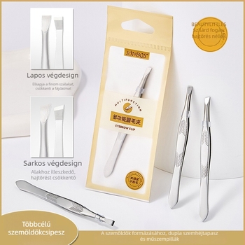 Jiaoposi rozsdamentes acél szemöldökcsipesz, lapos és ferde állású csúccsal, szőrszálak eltávolítására és műszempillák formázására — sminkeszköz