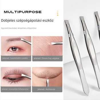 Jiaoposi rozsdamentes acél szemöldökcsipesz, lapos és ferde állású csúccsal, szőrszálak eltávolítására és műszempillák formázására — sminkeszköz