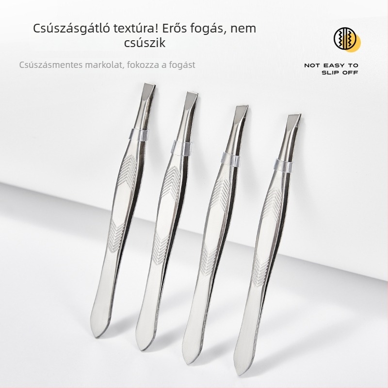 Jiaoposi rozsdamentes acél szemöldökcsipesz, lapos és ferde állású csúccsal, szőrszálak eltávolítására és műszempillák formázására — sminkeszköz