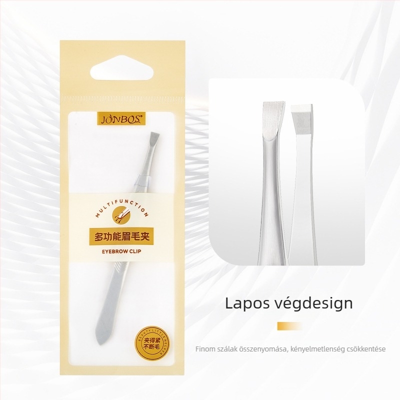 Jiaoposi rozsdamentes acél szemöldökcsipesz, lapos és ferde állású csúccsal, szőrszálak eltávolítására és műszempillák formázására — sminkeszköz