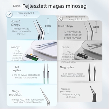 Szempilla-művészeti csipesz készlet: hegyes csúcsú csipesz, középfokú széntartalmú acél nyél, magas széntartalmú csúcsok, kézikönyv csipesz, precíziós szempilla csipesz