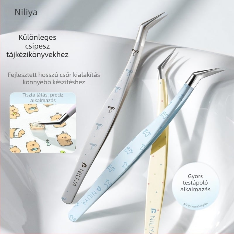 Szempilla-művészeti csipesz készlet: hegyes csúcsú csipesz, középfokú széntartalmú acél nyél, magas széntartalmú csúcsok, kézikönyv csipesz, precíziós szempilla csipesz