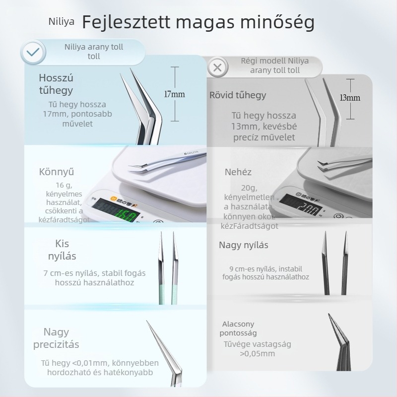 Szempilla-művészeti csipesz készlet: hegyes csúcsú csipesz, középfokú széntartalmú acél nyél, magas széntartalmú csúcsok, kézikönyv csipesz, precíziós szempilla csipesz
