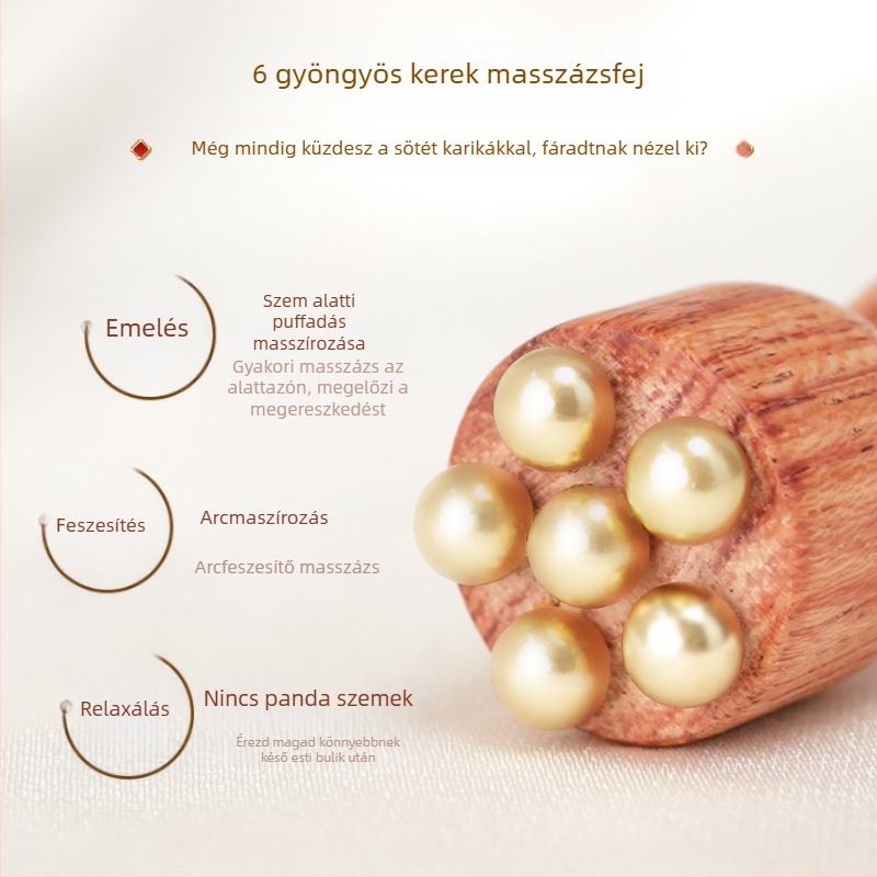 Manuális szem- és arcmaszírozó Brazíliai rózsafából készült bronz gyöngyökkel, lotus formájú, elektromos nélküli, általános használatra