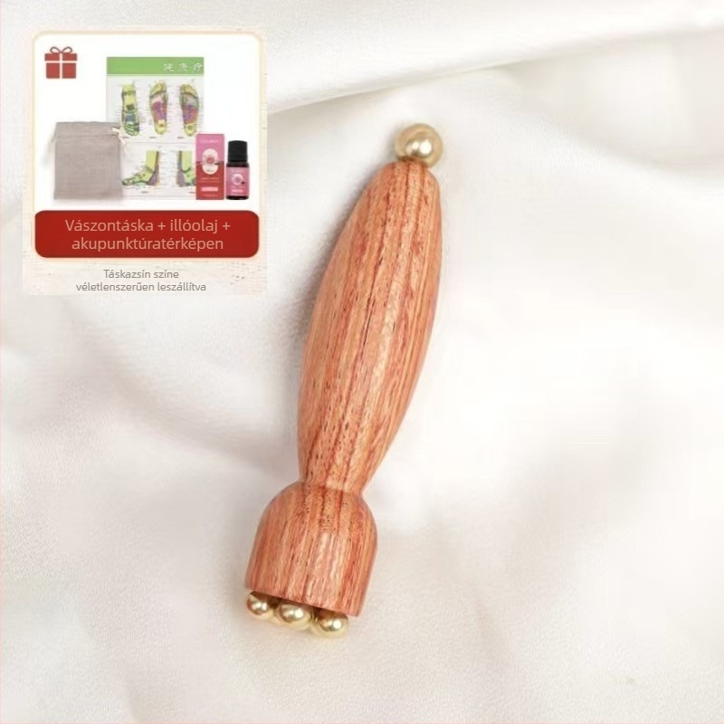 Manuális szem- és arcmaszírozó Brazíliai rózsafából készült bronz gyöngyökkel, lotus formájú, elektromos nélküli, általános használatra