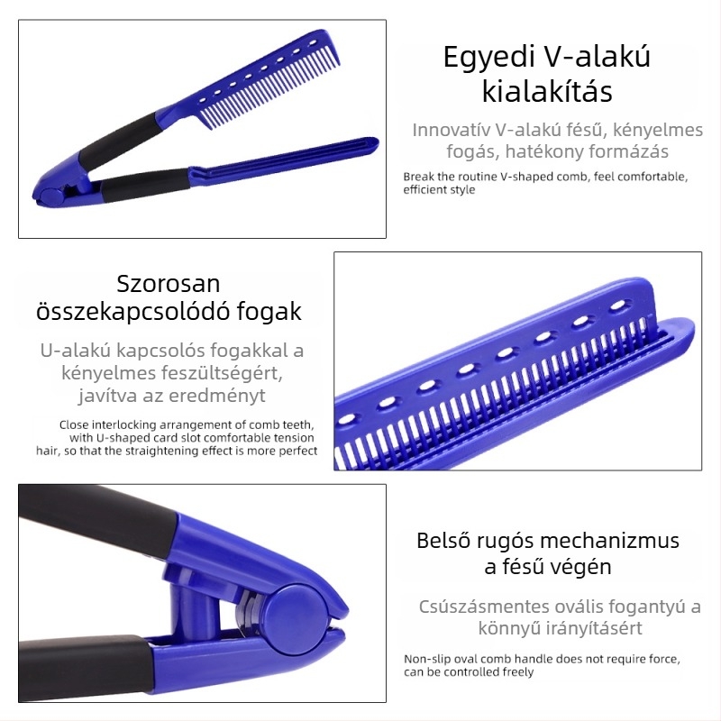 V-alakú hajkiegyenesítő fésű, magas hőmérsékletű műanyag, 147 g