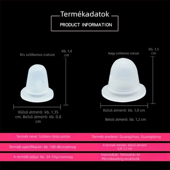 Szilikon U-alakú tetoválásfesték pohár, szemöldök, szem és ajak pigmentekhez; 500 darabos csomag