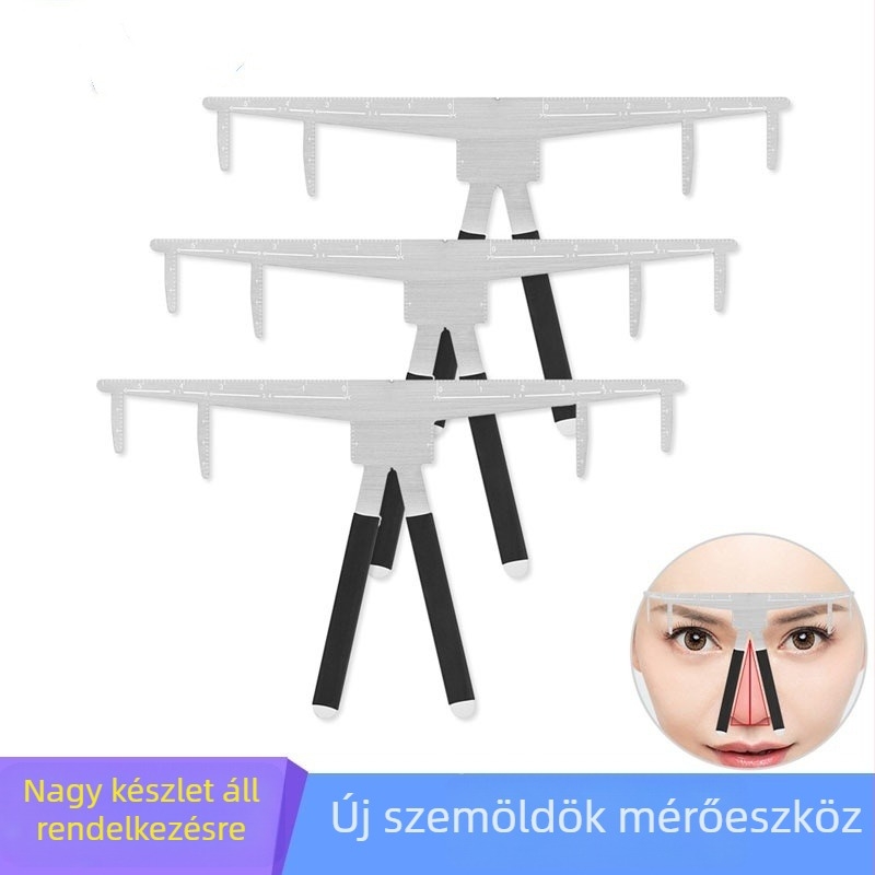 Rozsdamentes acél szemöldök vonalzó formázó útmutatóval és szemöldök kártyával, 3 pontos pozicionálás, második generáció