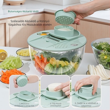 Kézi forgó leeresztő kosárral rendelkező multifunkcionális zöldségvágó, PET/ABS anyag, logónyomás elérhető, 2024-ben bejelentve