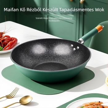 Finomított vasból készült wok tapadásmentes bevonattal (Megvastagított sík aljzat; Indukciós és gáz tűzhely kompatibilis; Súly 1,2 kg)