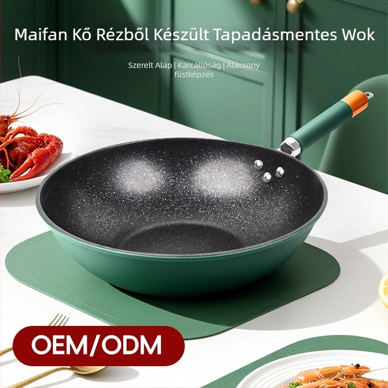 Finomított vasból készült wok tapadásmentes bevonattal (Megvastagított sík aljzat; Indukciós és gáz tűzhely kompatibilis; Súly 1,2 kg)