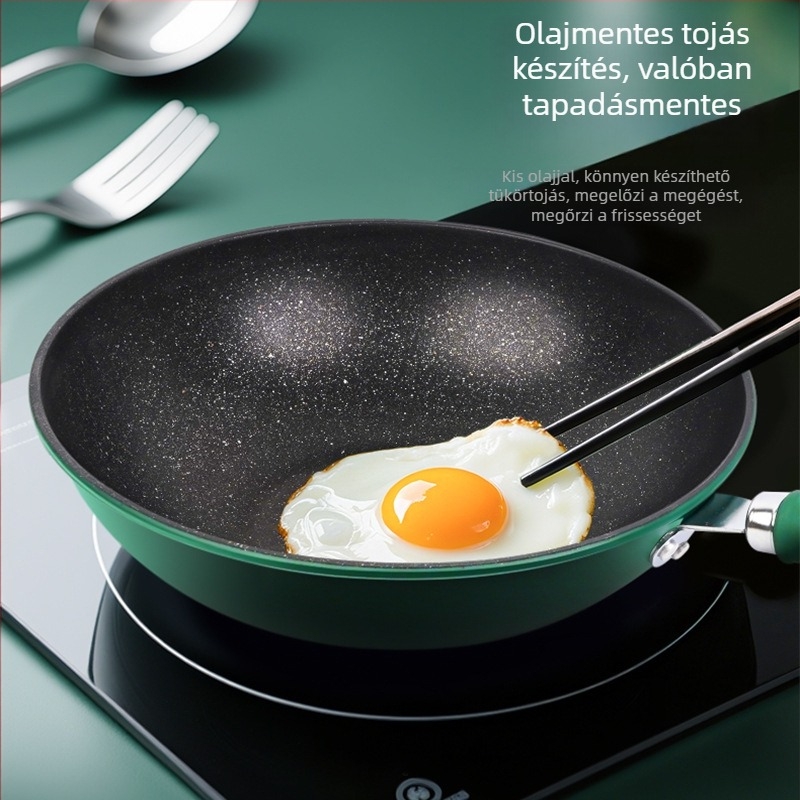 Finomított vasból készült wok tapadásmentes bevonattal (Megvastagított sík aljzat; Indukciós és gáz tűzhely kompatibilis; Súly 1,2 kg)