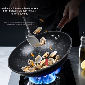 Wok serpenyő tapadásmentes bevonattal, finomított vasból, többrétegű aljzat, 8 cm mélység, 1,5 kg