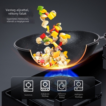 Wok serpenyő tapadásmentes bevonattal, finomított vasból, többrétegű aljzat, 8 cm mélység, 1,5 kg