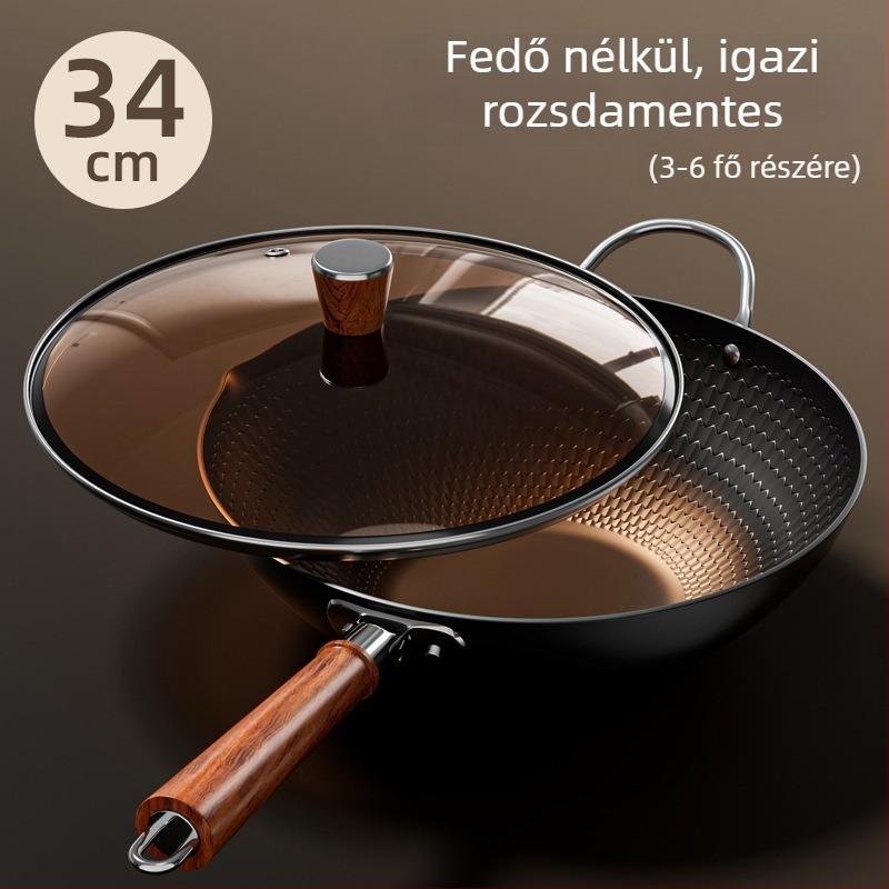 Kovácsoltvas wok tapadásmentes felülettel, egy aljzattal, univerzális tűzhelyekhez kompatibilis