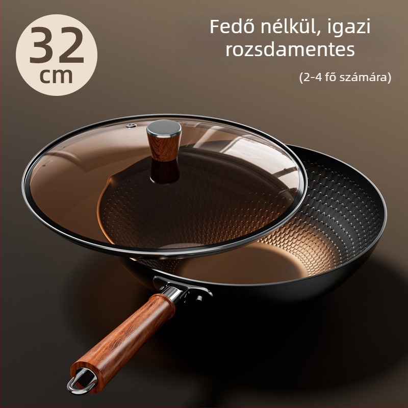 Kovácsoltvas wok tapadásmentes felülettel, egy aljzattal, univerzális tűzhelyekhez kompatibilis