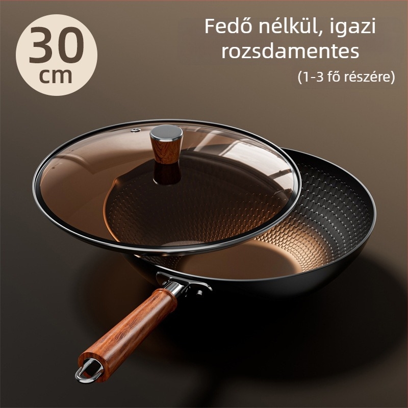 Kovácsoltvas wok tapadásmentes felülettel, egy aljzattal, univerzális tűzhelyekhez kompatibilis
